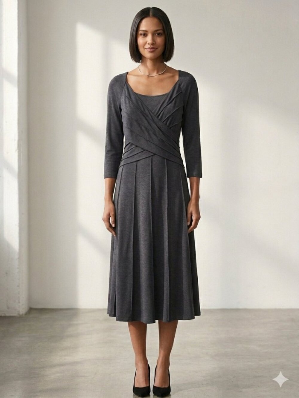 NEW Jones New York Charcoal Knit Midi Dress Size 8 NWOT